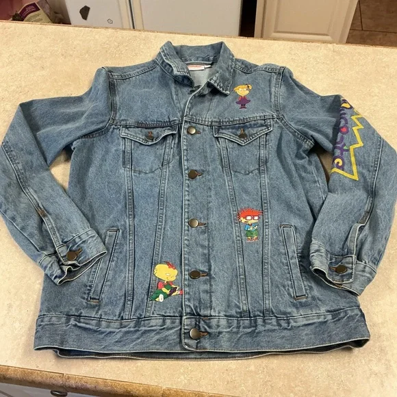 Nickelodeon SZ S Rugrats Graphic Print Jean Jacket Novelty Print Button Up 90’s - Picture 3 of 12